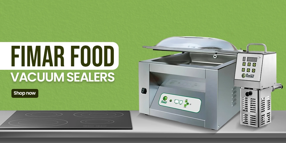 Banner showing Fimar food vacuum sealers and sous vide machine, providing reliable sealing solutions for food storage and preservation in kitchens.
